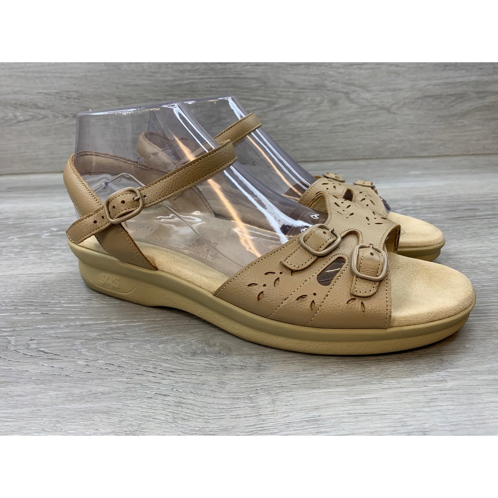 SAS Tripad Comfort Women's 10 WW Beige Leather Perforated Wedge Sandals